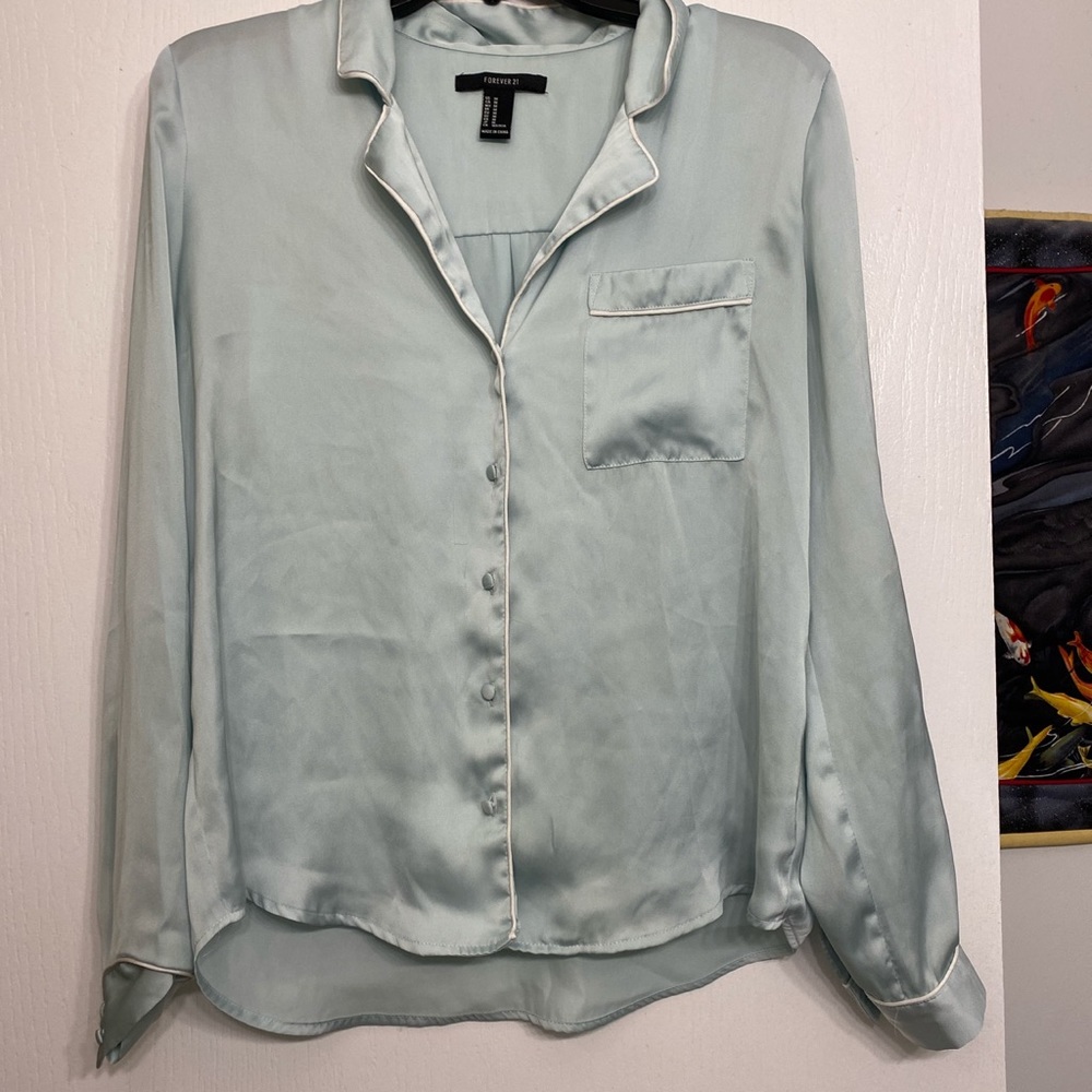 Mint satin button up shirt